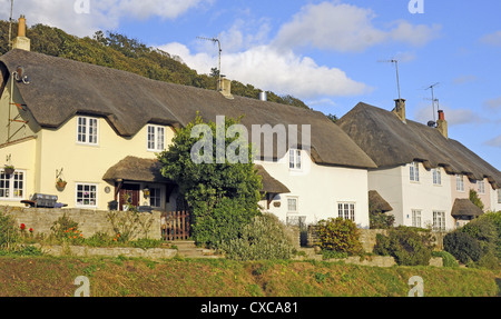 Thatched Cottages in the village of West Lulworth near Lulworth Cove Dorset England Stock Photo