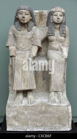 Official and his wife. Painted limestone. 19th-20th Dynasty. C. 1300-1800 BC. Origin unknown. Ny Carlsberg Glyptotek. Stock Photo