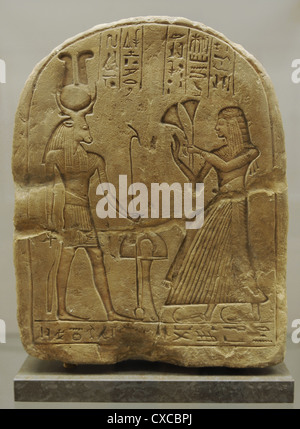 Stele dedicated to Mnevis, the bull of Ra. Limestone. 20th Dynasty. New Kingdom. C. 1100 BC. From Heliopolis. Stock Photo