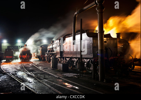 The engine shed and yard at night, Bridgnorth, Severn Valley Railway Steam Gala, September 2012 Stock Photo