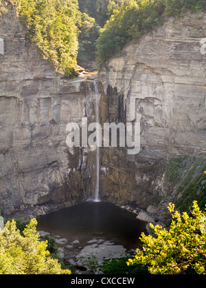 Taughannock Falls from the viewpoint with low water. After a dry summer Taughannock Falls is a very high but  narrow waterfall Stock Photo