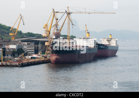 Tanker vessels at ship yard in Niteroi,  Guanabara bay, Rio de Janeiro, Brazil. Stock Photo