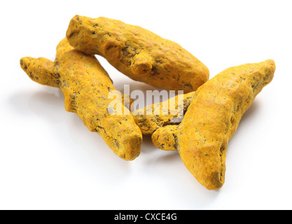 Dried rhizomes of the turmeric plant, Curcuma longa, Stock Photo