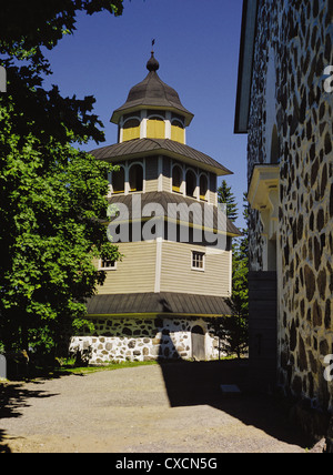 Belfry of St. Peter's Church (Siuntion Pyhän Pietarin kirkko) in Siuntio, Finland Stock Photo