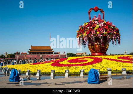 Huge flower basket in Tiananmen square to meet Chinese National Day (Oct.1) Stock Photo