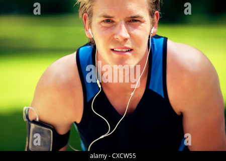 Closeup of a young runner looking into the camera Stock Photo