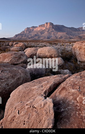 Guadalupe Peak and El Capitan at dusk, Guadalupe Mountains National Park, Texas, United States of America, North America Stock Photo