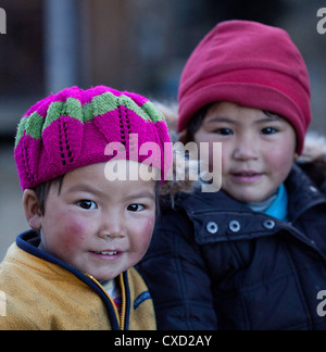 Portrait of little Nepali children, Mangengoth, Langtang National Park, Nepal Stock Photo