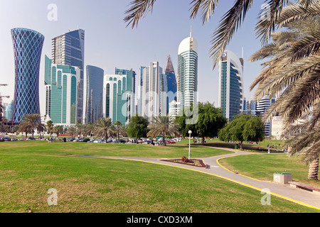 Modern skyline of the West Bay central financial district, Doha, Qatar, Middle East Stock Photo