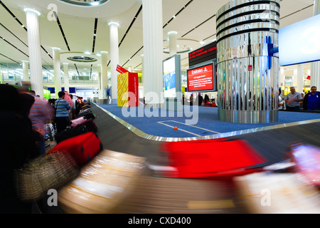 Baggage Carousel in the Arrivals Hall, Terminal 3, Dubai International Airport, Dubai, United Arab Emirates, Middle East Stock Photo