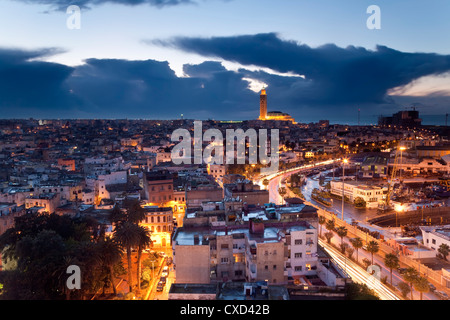 View over city with the Hassan II Mosque, the third largest mosque in the world in the bakcground, Casablanca, Morocco Stock Photo