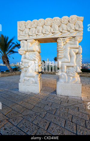 Sculpture depicting the fall of Jericho, Isaac's sacrifice and Jacob's dream, HaPisgah Gardens, Tel Aviv, Israel, Middle East Stock Photo