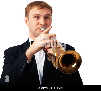 Portrait of a man playing his Trumpet Stock Photo