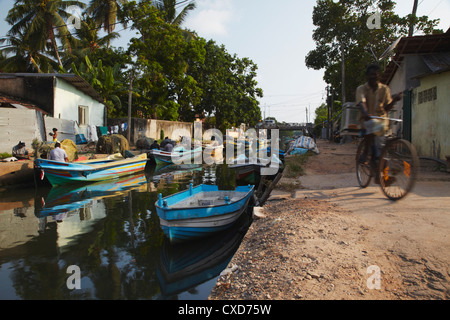 Fishing boats along Hamilton Canal, an old Dutch canal, Negombo, Western Province, Sri Lanka, Asia Stock Photo