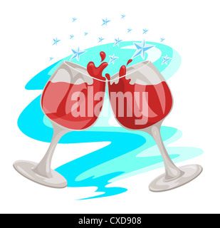 Celebration with red wine and glasses toasting, vector illustration Stock Photo