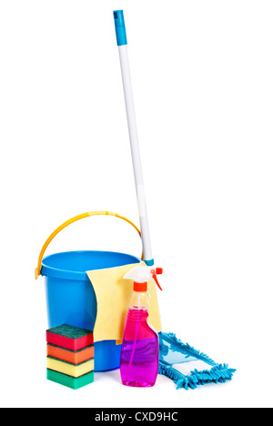Mop and bucket. Isolated on white background Stock Photo