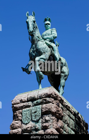 Equestrian statue at Hohenzollern Bridge, monument to German Emperor Wilhelm II or William II, Cologne, Germany, Europe, Stock Photo