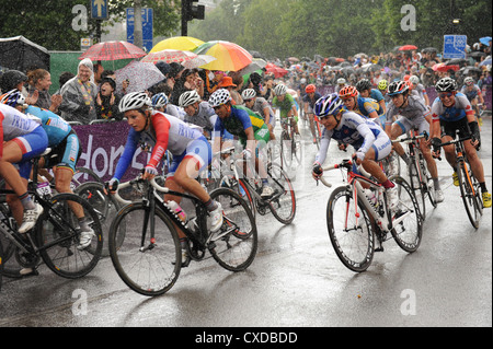 Cyclists in the women's road race at the London 2012 Olympic Games Stock Photo