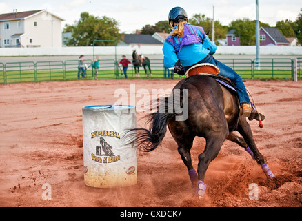 Competing teams of riders & horses in the New Brunswick / Prince Edward Island Barrel Horse Association's shows in summer 2012. Stock Photo