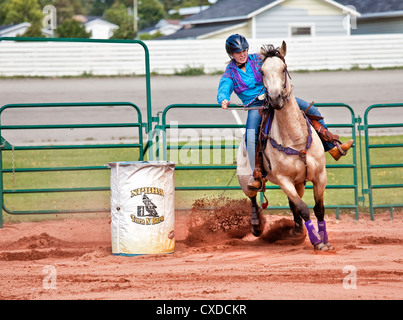 Competing teams of riders & horses in the New Brunswick / Prince Edward Island Barrel Horse Association's shows in summer 2012. Stock Photo