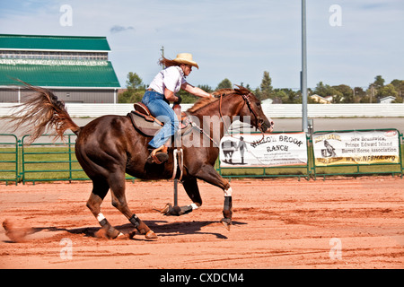 Competing teams of riders & horses in the New Brunswick / Prince Edward Island Barrel Horse Association's shows in summer 2012. Stock Photo