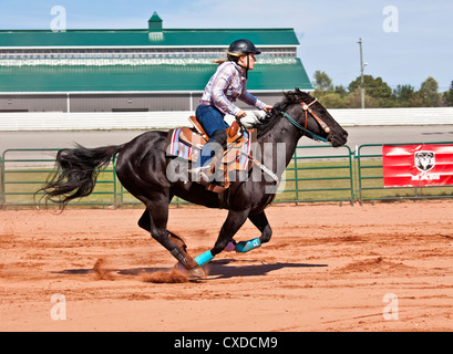 Competing teams of riders & horses in the New Brunswick / Prince Edward Island Barrel Horse Association's shows in summer 2012. Stock Photo