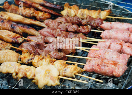 grilled satay, street food in thailand Stock Photo