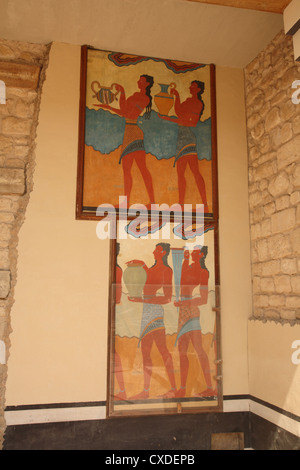 Corridor of the Procession Fresco, South Propylon Minoan Palace of Knossos in Crete, Cyclades, Greece Stock Photo