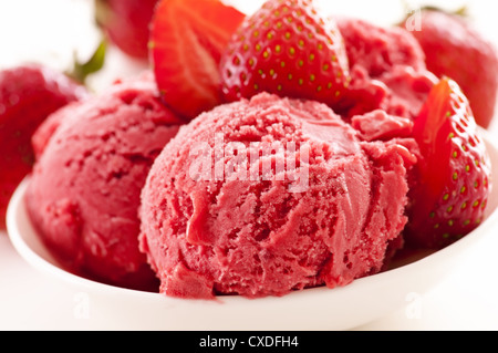 strawberry ice cream with fresh strawberries Stock Photo