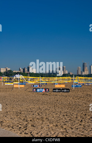 North Avenue Beach set up for a volleyball tournament in Chicago, Illinois. Stock Photo