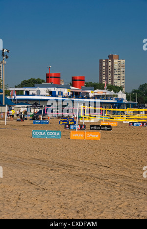 North Avenue Beach set up for a volleyball tournament in Chicago, Illinois. Stock Photo