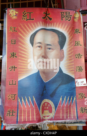 Wall hanging depicting a young Chairman Mao Zedong or Mao Tse-tung, Chinatown, Vancouver, British Columbia, Canada Stock Photo