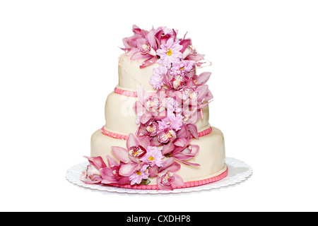 Traditional wedding cake on a white background Stock Photo