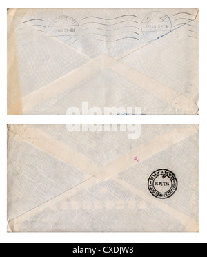 Set of two old envelopes isolated on white. Stock Photo
