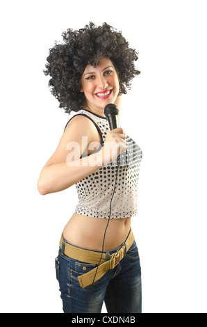 Woman with afro haircut on white Stock Photo