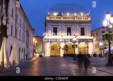 Piazza della Loggia at dusk, Brescia, Lombardy, Italy, Europe Stock Photo