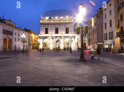 Piazza della Loggia at dusk, Brescia, Lombardy, Italy, Europe Stock Photo