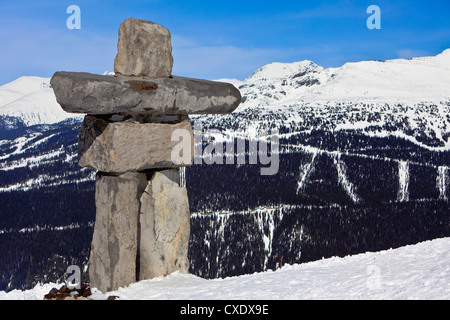 Inukshuk welcome and the 2010 Winter Olympic Games, Whistler Mountain, Whistler Blackcomb Ski Resort, Whistler, British Columbia Stock Photo