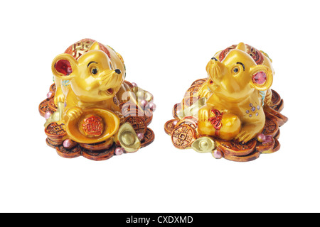 Chinese New Year Ornaments Golden Rats on white Background Stock Photo