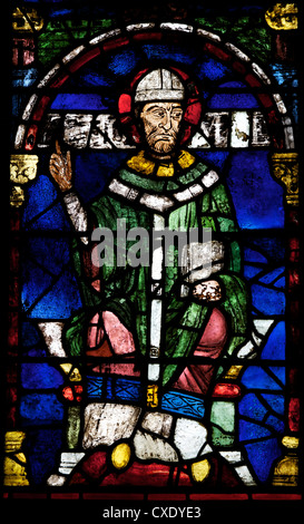 Portrait of St. Thomas a Becket, Thomas Becket Window 1, north ambulatory, Canterbury Cathedral, Canterbury, Kent Stock Photo