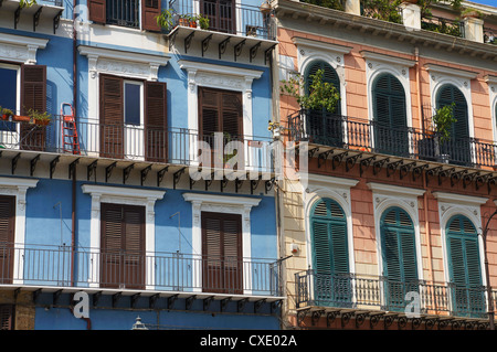 Colorful facades in the historical center of Palermo in Sicily Stock Photo