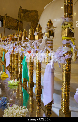 Offerings and strips of cotton left in Temple of the Tooth Relic, Kandy, Sri Lanka Stock Photo