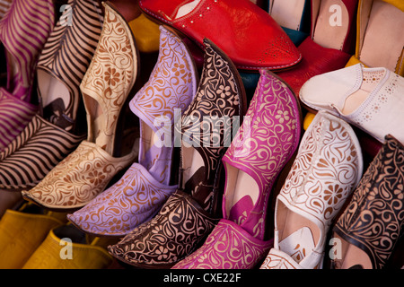 Colourful slippers, Marrakesh, Morocco, North Africa, Africa Stock Photo