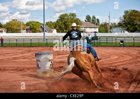 Competing teams of riders & horses in the New Brunswick / Prince Edward Island Barrel Horse Association's shows in summer 2012. Stock Photo