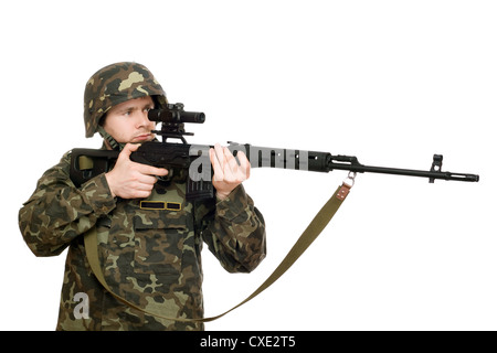 Soldier holding a rifle Stock Photo