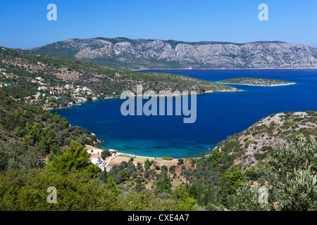 View over Kerveli and East coast, Samos, Aegean Islands, Greece Stock Photo