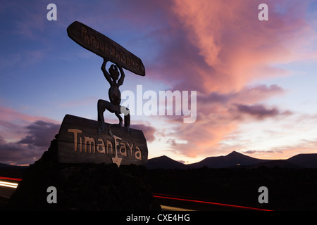 Devil logo and volcanoes, Parque Nacional de Timanfaya (Timanfaya National Park), near Yaiza, Lanzarote, Canary Islands, Spain Stock Photo