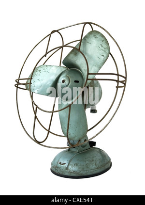 Old rusty electric fan isolated on white background Stock Photo