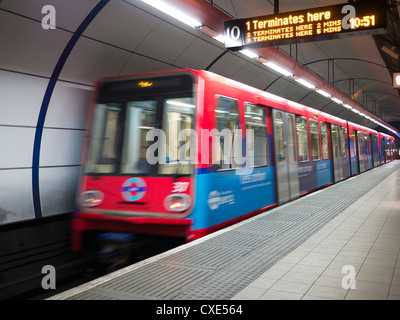 Underground Train departing station, London, England, UK Stock Photo