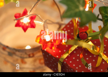 Festively wrapped Christmas present Stock Photo